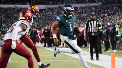 Jalen Hurts scores a rushing touchdown in the NFC Championship Game.