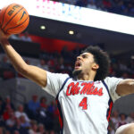 Jaemyn Brakefield shown scoring for Ole Miss against Texas.