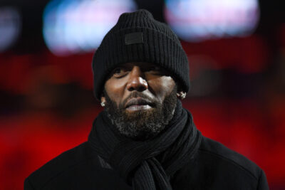 ESPN analyst Randy Moss before a game in 2024.