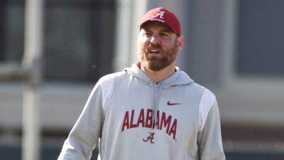 Colin Hitschler at Alabama practice in 2024.