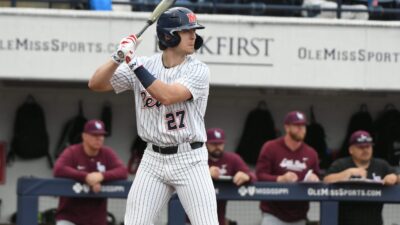Judd Utermark bats during an Ole Miss game.