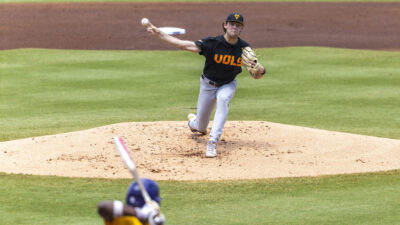 AJ Russell pitches for Tennessee.