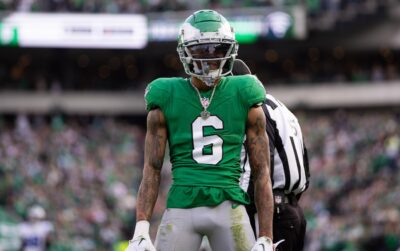 DeVonta Smith celebrates a catch against the Cowboys during the 2024 season.