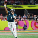 Jalen Hurts fires a pass.