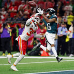 DeVonta Smith catches a touchdown pass in Super Bowl 59.