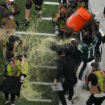AJ Brown pours Gatorade on Nick Sirianni.