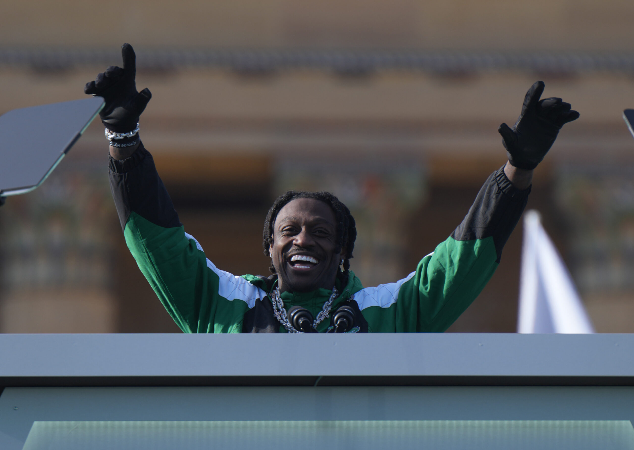 AJ Brown delivers emphatic NSFW message to doubters during Super Bowl parade