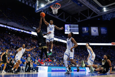 Kentucky is shown blocking a shot.
