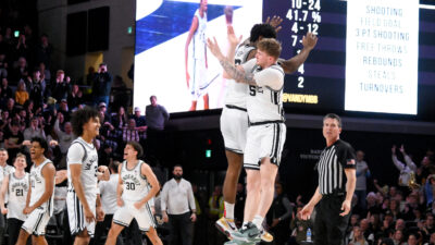 Vanderbilt players celebrate.