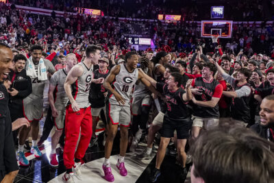 Georgia fans storm the court.