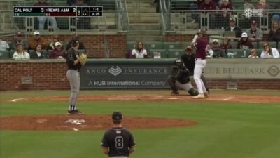 Screenshot of SEC Network+ broadcast of Cal Poly at Texas A&M.