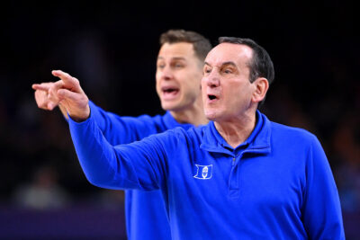 Jon Scheyer and Mike Krzyzewski.