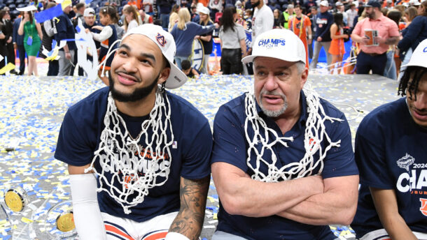 Auburn star Johni Broome and head coach Bruce Pearl.