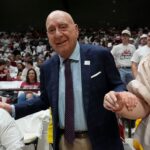 Dick Vitale stands during a game in 2025.