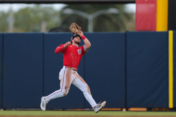 Dylan Crews fields a ball.