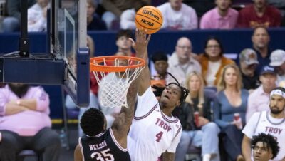 Troy basketball in action.