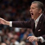 Arkansas coach John Calipari during a game in 2025.