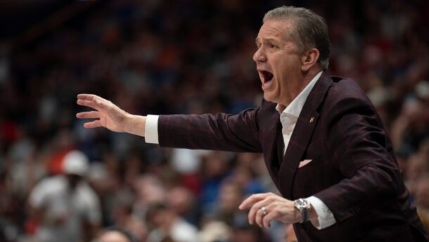 Arkansas coach John Calipari during a game in 2025.