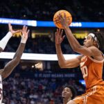 Tre Johnson shoots the ball against Texas A&M.