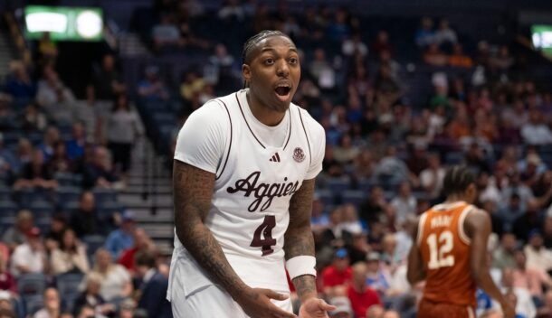 Wade Taylor IV reacts to a call during a Texas A&M-Texas game.