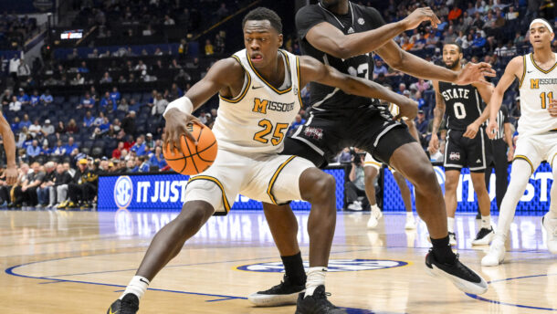 Mark Mitchell plays against Mississippi State in the SEC Tournament.