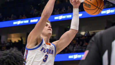 Florida center Micah Handlogten in action.