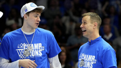 Duke's Jon Scheyer and Cooper Flagg.