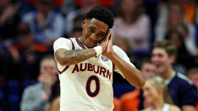 Auburn's Tahaad Pettiford reacts.