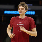 Grant Nelson shown at Alabama practice.