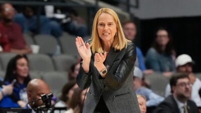 Maryland coach Brenda Frese coaches during a game.
