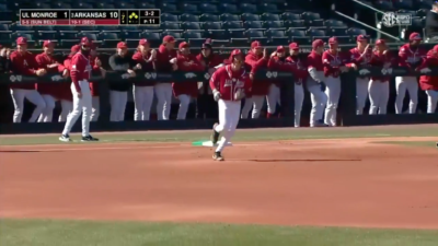 Arkansas baseball player in action.