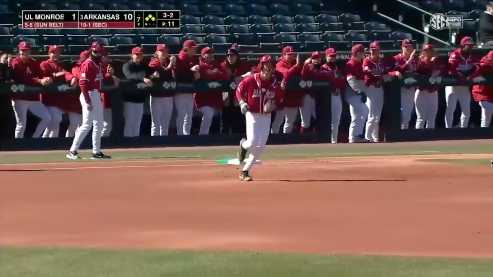Arkansas delivers game-ending grand slam in previously suspended matchup vs. Louisiana Monroe