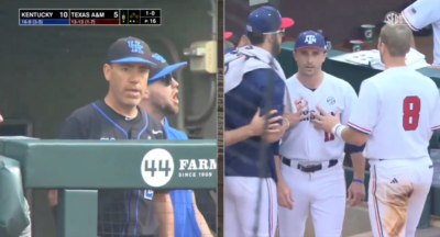 Texas A&M and Kentucky baseball coaches shown on SEC Network broadcast.