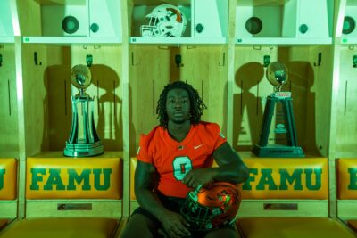 James Ash poses in the FAMU locker room.