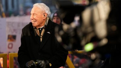 ESPN's Lee Corso talks on set.