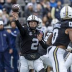 Diego Pavia throws a pass during a Vanderbilt game.
