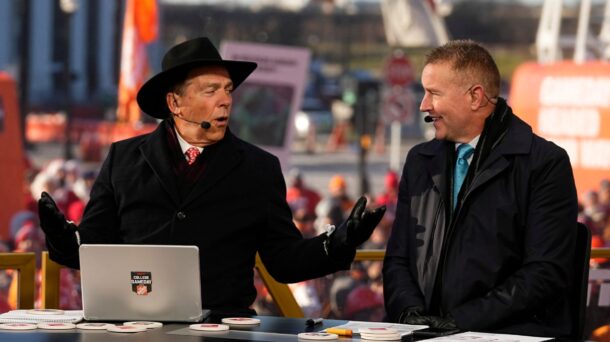 College GameDay with Nick Saban and Kirk Herbstreit on the set.
