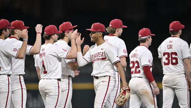 Arkansas baseball celebrates.