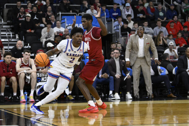 Aj Storr plays in a game for Kansas.