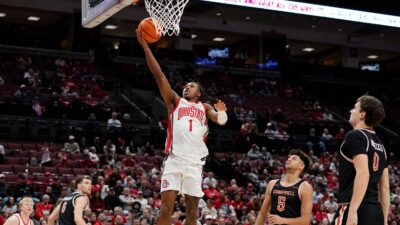 Meechie Johnson Jr. shown playing for Ohio State.