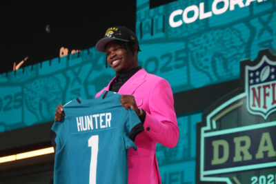 Travis Hunter shown at NFL Draft.