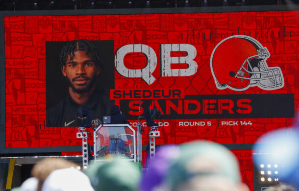 Shedeur Sanders displayed as No. 144 pick in NFL Draft.
