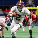 Jalen Hurts scores a go-ahead touchdown against Georgia.