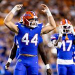 Jack Pyburn celebrates a big play during a Florida game in 2024.