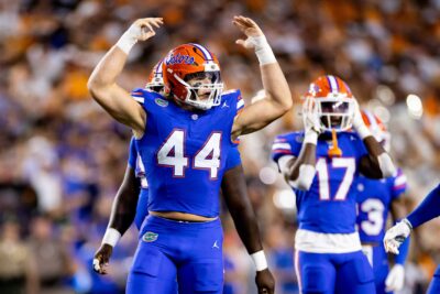 Jack Pyburn celebrates a big play during a Florida game in 2024.