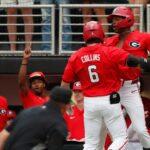 Georgia Bulldogs baseball celebrates a big play.