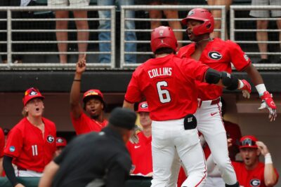 Georgia Bulldogs baseball celebrates a big play.