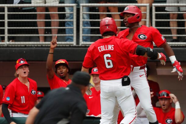 Georgia Bulldogs baseball celebrates a big play.