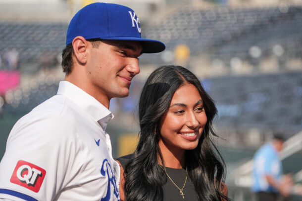 Jac Caglianone poses with his sister after signing his contract.