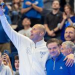 Mark Pope and Rick Pitino shown at Big Blue Madness.